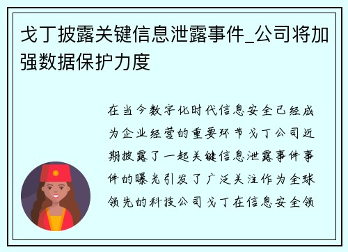 戈丁披露关键信息泄露事件_公司将加强数据保护力度